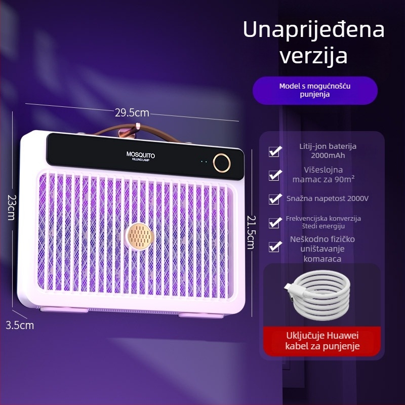 Električna lampa za ubijanje komaraca s elektrošokom, LED osvjetljenje, ugrađena baterija 1001–1600 mAh, pogodna za 41–60 m², trajanje 6–8 h
