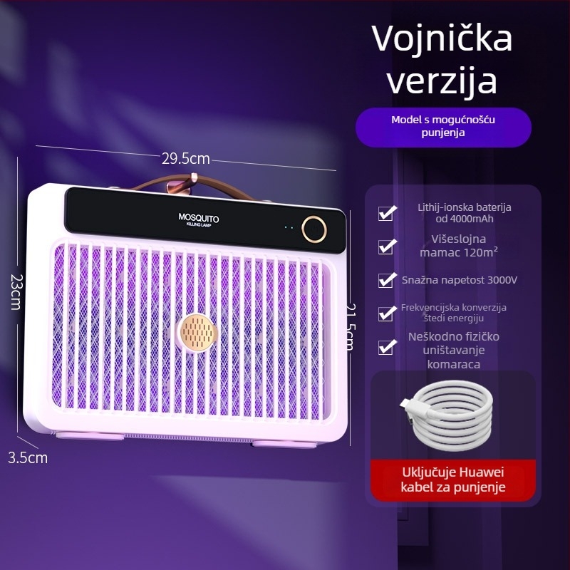 Električna lampa za ubijanje komaraca s elektrošokom, LED osvjetljenje, ugrađena baterija 1001–1600 mAh, pogodna za 41–60 m², trajanje 6–8 h