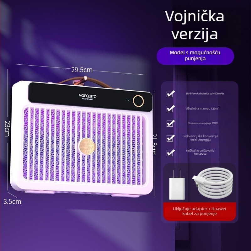 Električna lampa za ubijanje komaraca s elektrošokom, LED osvjetljenje, ugrađena baterija 1001–1600 mAh, pogodna za 41–60 m², trajanje 6–8 h