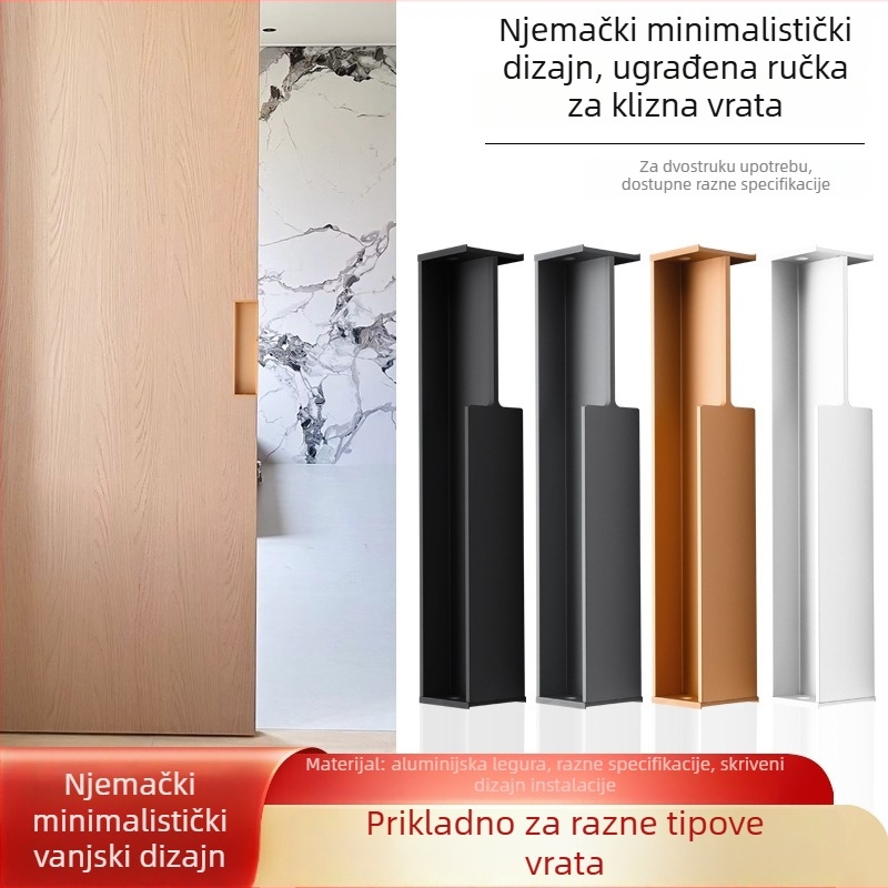 Džepna ručka za vrata ormara, aluminijska legura, elektroplatiranje, lagani luksuzni stil, dizajnerski model