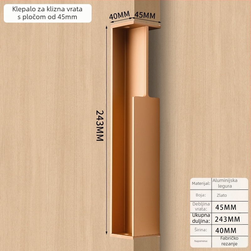 Džepna ručka za vrata ormara, aluminijska legura, elektroplatiranje, lagani luksuzni stil, dizajnerski model