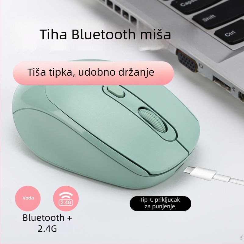 Bežični miš s dvostrukim režimom, tih rad, 1600 DPI, model yy-01, 2.4G Bluetooth, kompatibilno sa stolnim računalom i prijenosnikom