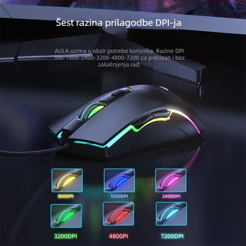 Wolf Spider S28 optički gaming miš, 7200 DPI, 6 tipki, USB kabelski, dodirni kotačić za pomicanje