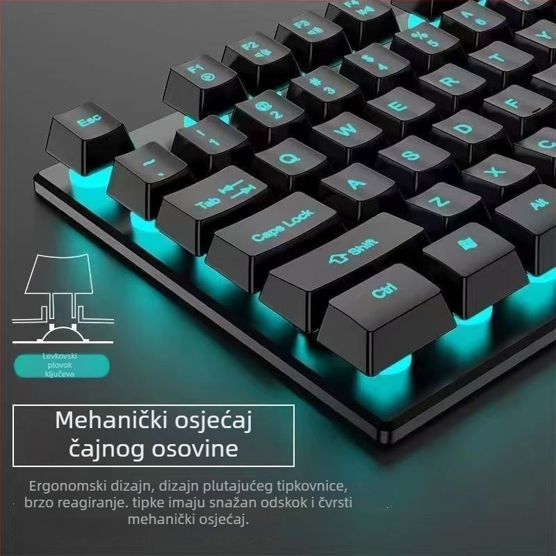 Žični set tipkovnice i miša - membranska tipkovnica, USB, 98+ tipki, ergonomski dizajn, jednobojno pozadinsko osvjetljenje