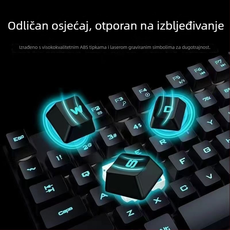 Žični set tipkovnice i miša - membranska tipkovnica, USB, 98+ tipki, ergonomski dizajn, jednobojno pozadinsko osvjetljenje
