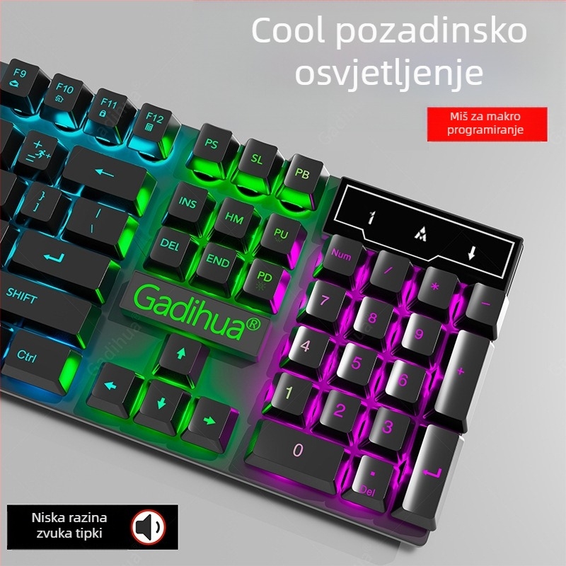 Žični set tipkovnice i miša - membranska tipkovnica, USB, 98+ tipki, ergonomski dizajn, jednobojno pozadinsko osvjetljenje