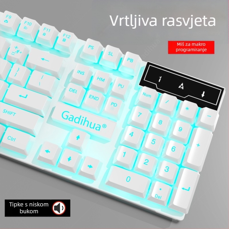 Žični set tipkovnice i miša - membranska tipkovnica, USB, 98+ tipki, ergonomski dizajn, jednobojno pozadinsko osvjetljenje