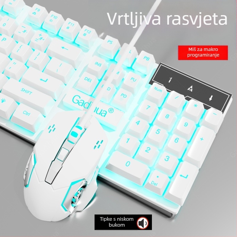 Žični set tipkovnice i miša - membranska tipkovnica, USB, 98+ tipki, ergonomski dizajn, jednobojno pozadinsko osvjetljenje