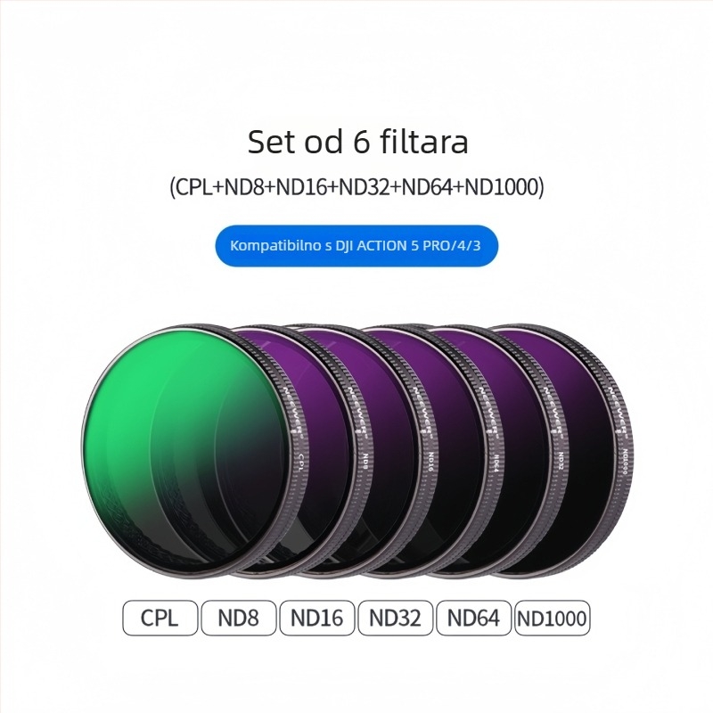 Set filtara za DJI Action 5 Pro/6/4: CPL stakleni filter, NDUV filter, brzo otpuštanje magnetski zaštitnik leće