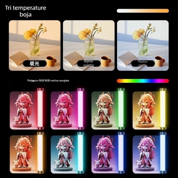 LED nadopunjujuće svjetlo s RGB promjenom boje, tri temperature boje, ispod 10W, ≤36V, za spavaću sobu, selfie i pozadinu uživo