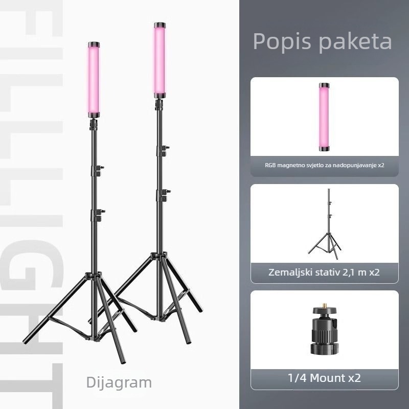 LED nadopunjujuće svjetlo s RGB promjenom boje, tri temperature boje, ispod 10W, ≤36V, za spavaću sobu, selfie i pozadinu uživo