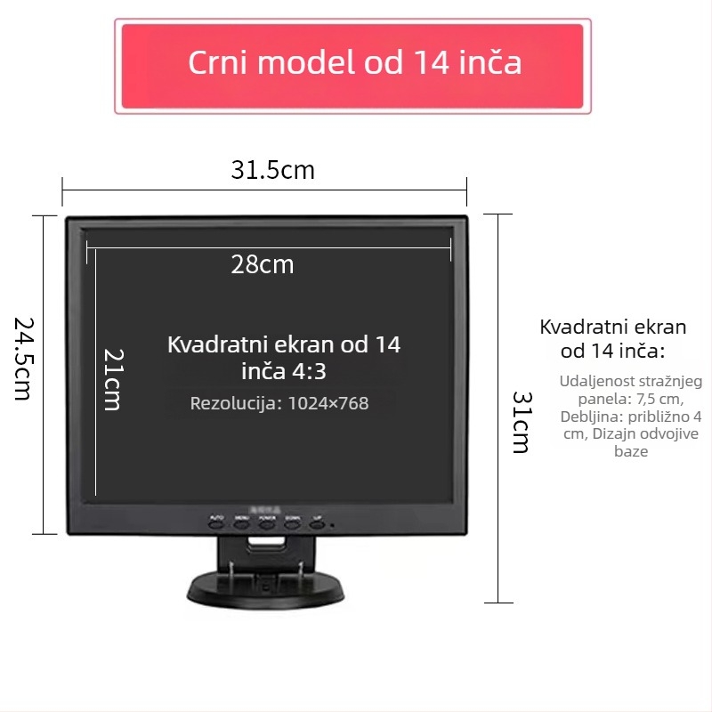 12HS LCD monitor za računalo — 1280x800 rezolucija, LCD zaslon, pakiranje 1–4