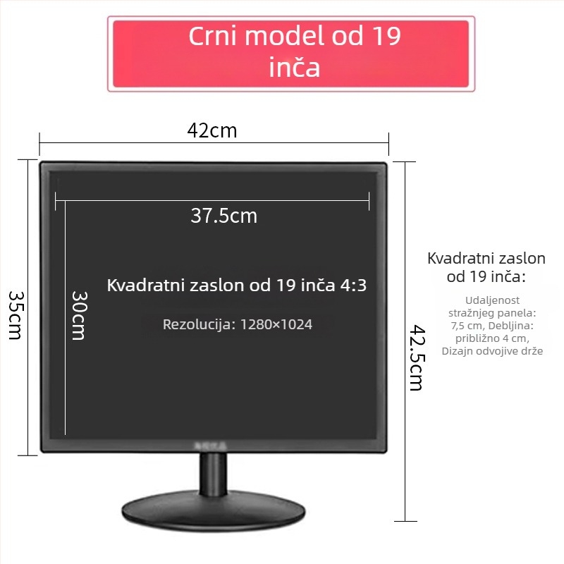12HS LCD monitor za računalo — 1280x800 rezolucija, LCD zaslon, pakiranje 1–4