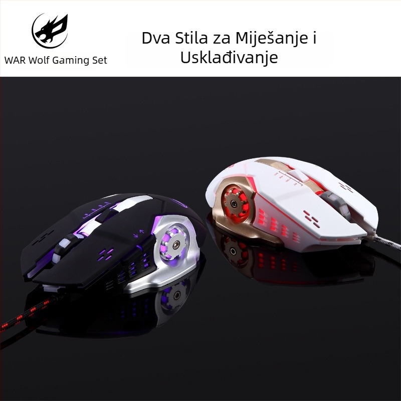 Fire Wolf USB mehanički gaming tipkovnica i miš set, žično, makro programiranje, 3200 DPI, ergonomski, vodootporan, kabel 1.8 m
