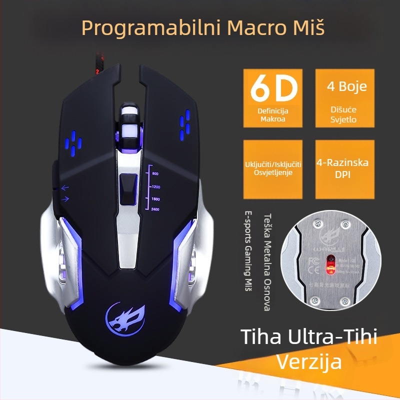 Fire Wolf USB mehanički gaming tipkovnica i miš set, žično, makro programiranje, 3200 DPI, ergonomski, vodootporan, kabel 1.8 m