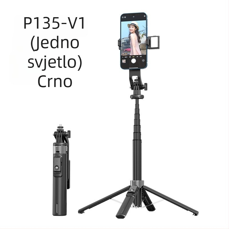 Bluetooth selfie štapić sa osvjetljenjem, aluminijski cijev, odvojivi gimbal, četveronožni stativ za kameru i pametni telefon