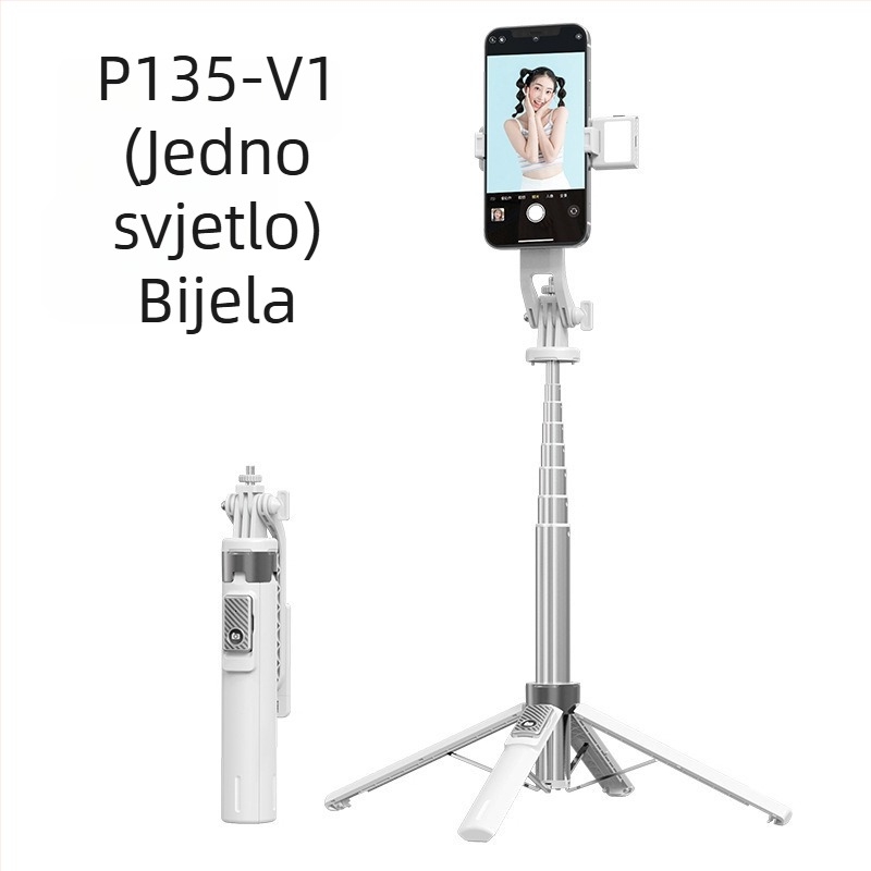 Bluetooth selfie štapić sa osvjetljenjem, aluminijski cijev, odvojivi gimbal, četveronožni stativ za kameru i pametni telefon