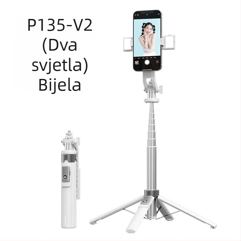 Bluetooth selfie štapić sa osvjetljenjem, aluminijski cijev, odvojivi gimbal, četveronožni stativ za kameru i pametni telefon