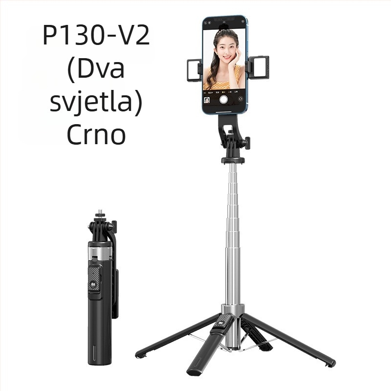 Bluetooth selfie štapić sa osvjetljenjem, aluminijski cijev, odvojivi gimbal, četveronožni stativ za kameru i pametni telefon