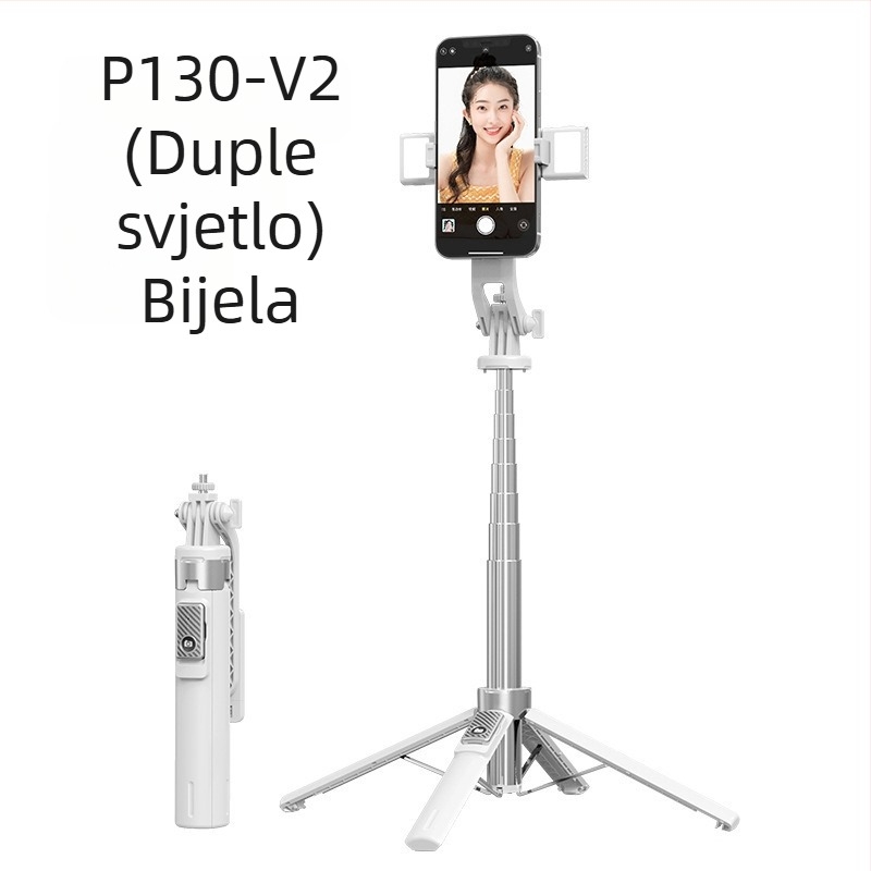 Bluetooth selfie štapić sa osvjetljenjem, aluminijski cijev, odvojivi gimbal, četveronožni stativ za kameru i pametni telefon
