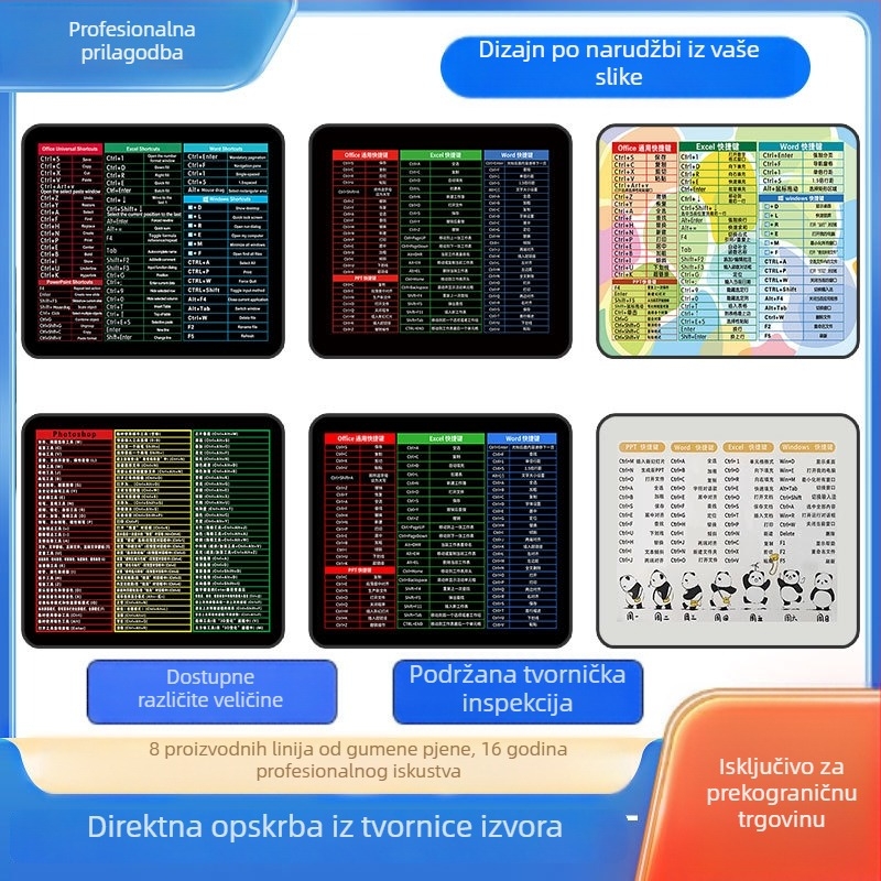 Podložak za miš od prirodnog kaučuka, mala veličina, protuklizna, za uredske prečice