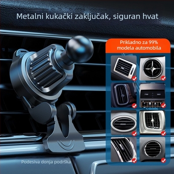 Bežični nosač za bežično punjenje za automobilsku ventilacijsku rešetku – Z701, rotirajuća baza vodoravno i okomito (Model: Z701; Materijal: metal + plastika; Ugradnja: klip za ventilacijski otvor; Kompatibilnost: univerzalna)