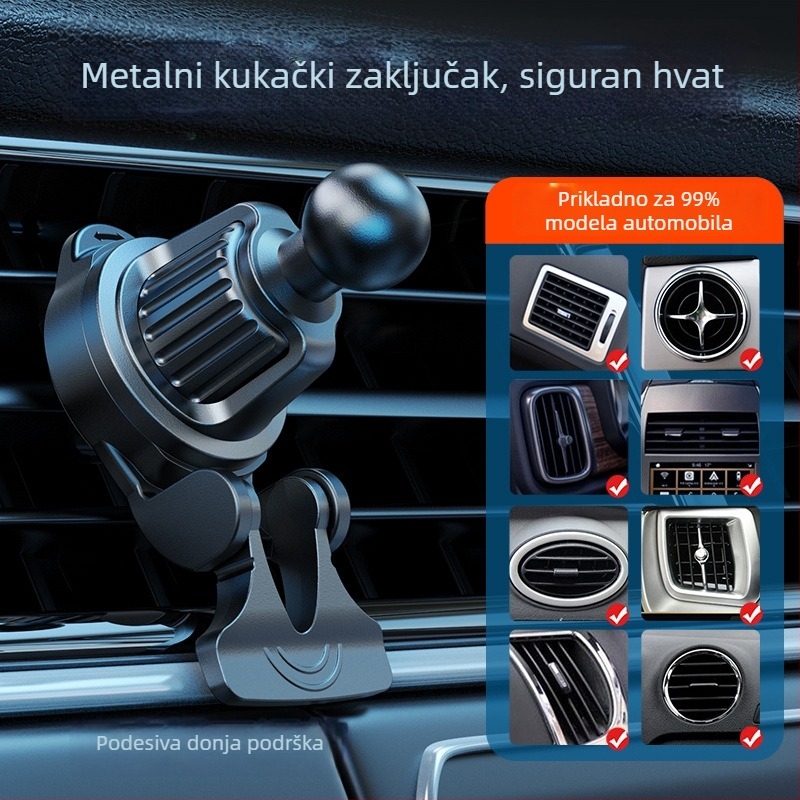 Bežični nosač za bežično punjenje za automobilsku ventilacijsku rešetku – Z701, rotirajuća baza vodoravno i okomito (Model: Z701; Materijal: metal + plastika; Ugradnja: klip za ventilacijski otvor; Kompatibilnost: univerzalna)