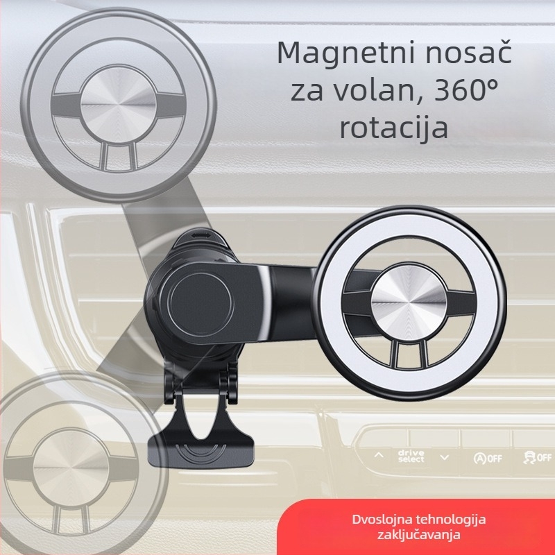 Bežični nosač za bežično punjenje za automobilsku ventilacijsku rešetku – Z701, rotirajuća baza vodoravno i okomito (Model: Z701; Materijal: metal + plastika; Ugradnja: klip za ventilacijski otvor; Kompatibilnost: univerzalna)