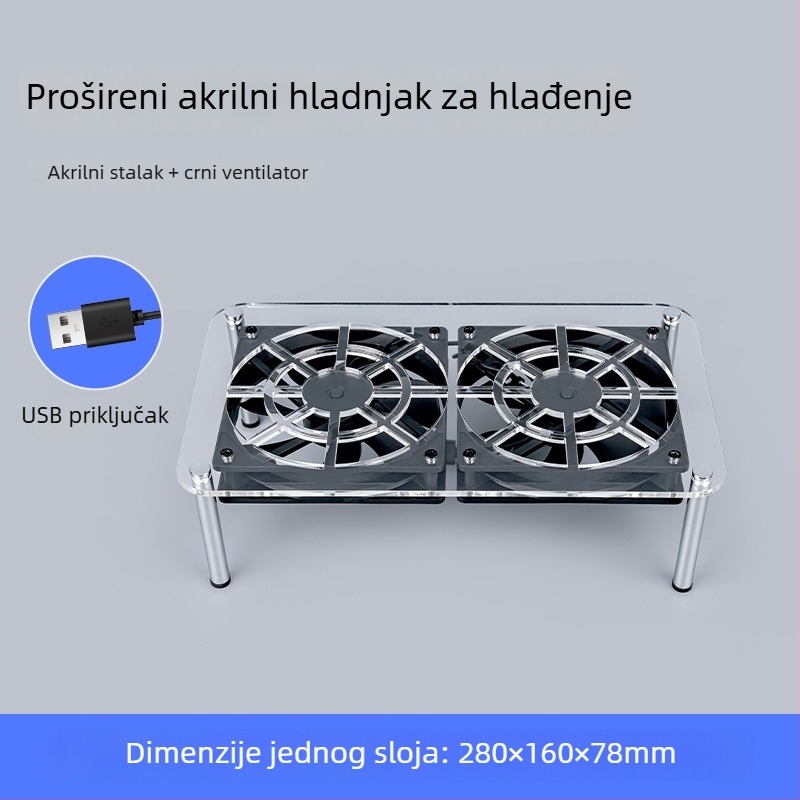 Chladića baza za ruter i modem | ABS materijal | 2 toplinska cijev | 2 USB priključka | zračno hlađenje | tih dizajn