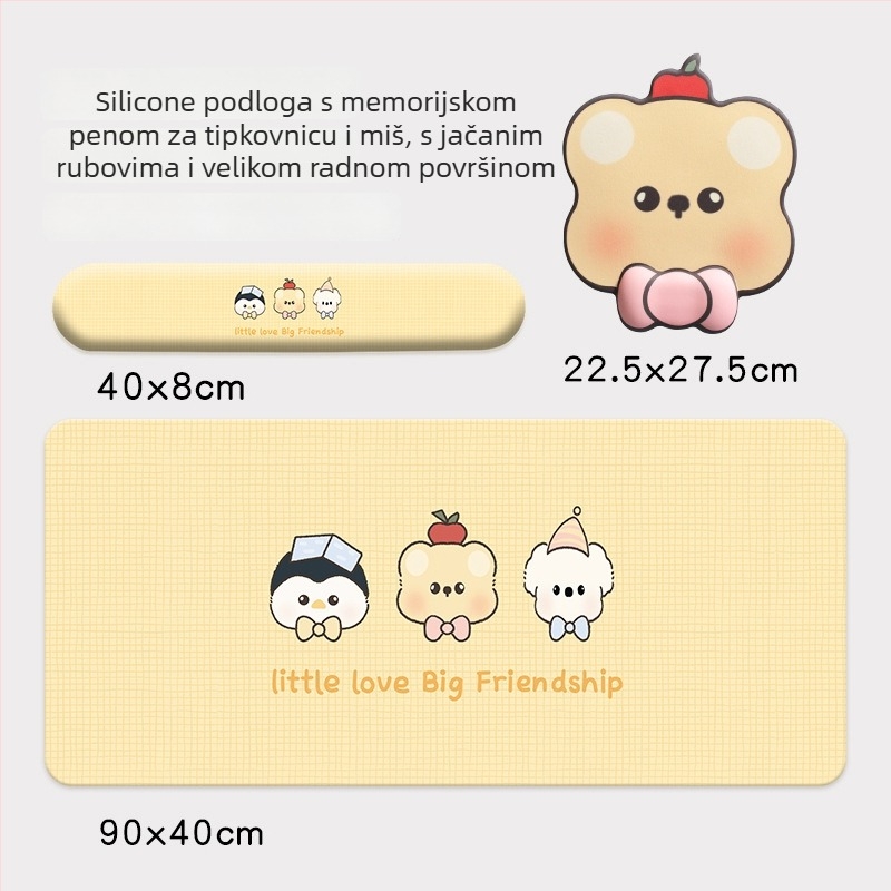 Podloga za miš s podrškom za zglob – crtani stil, Materijal: tkanina+silikon+PU, jednostrana, jastučić za ruku