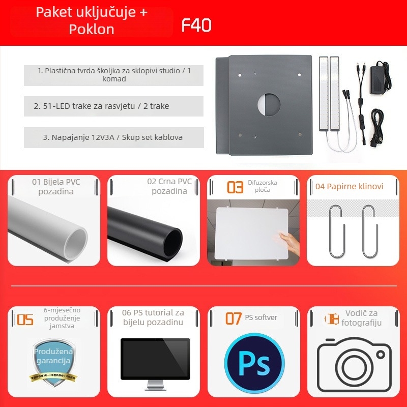 Set rasvjete za fotografiju proizvoda sa Softboxom i LED Lightbox-om