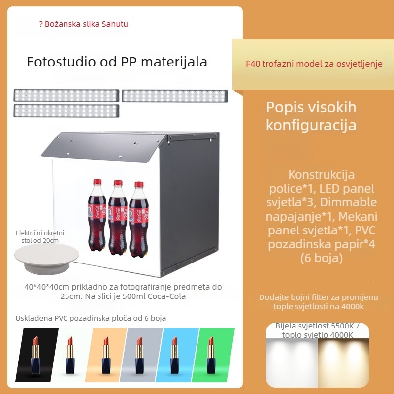 Set rasvjete za fotografiju proizvoda sa Softboxom i LED Lightbox-om