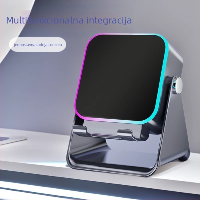 Sklopivi stolni držač za telefon s bežičnim zvučnikom, ambijentalnim svjetlom i QC4.0 brzim punjenjem, 15W, 3A
