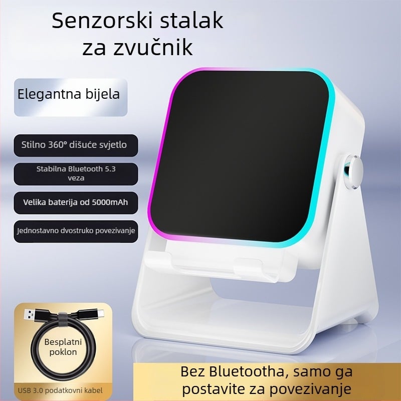 Sklopivi stolni držač za telefon s bežičnim zvučnikom, ambijentalnim svjetlom i QC4.0 brzim punjenjem, 15W, 3A