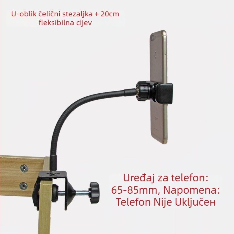 Držač za telefon s metalnom klipsom, prenosno držalo za livestream, za stol ili noćni ormarić, bežično punjenje