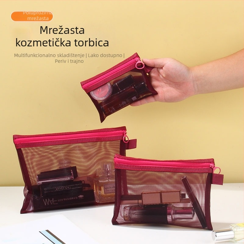 Prozirna najlonska torbica za pohranu s mrežastom uzorkom — ručna prijenosna organizator za putovanja, kozmetiku i kućno skladištenje