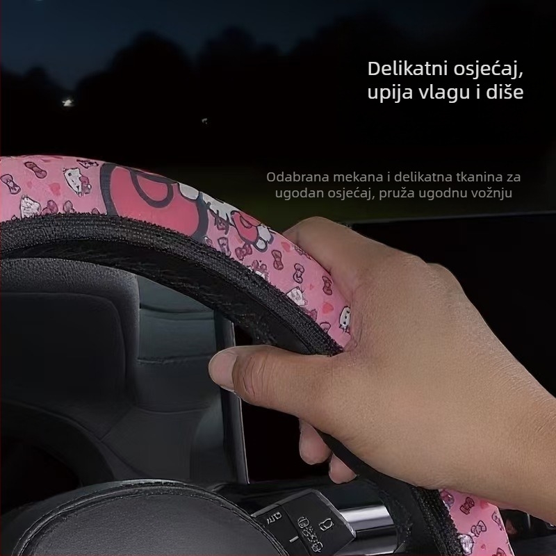 Navlaka za volan autom – sladak stil, površina od sintetičkih vlakana, universalno uklapanje, pogodno za sve sezone, mogućnost prilagođavanja