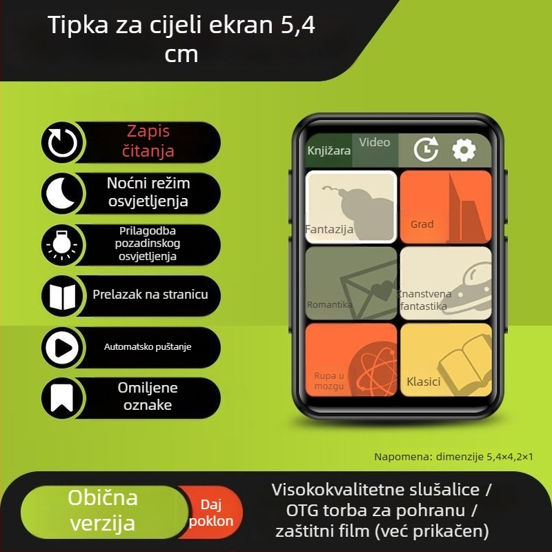 Bluetooth MP3/MP4 player s čitanjem e-knjiga i izlazom za vanjski zvučnik