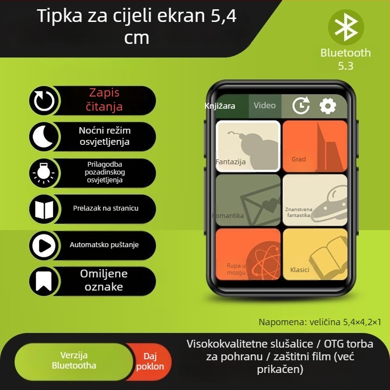 Bluetooth MP3/MP4 player s čitanjem e-knjiga i izlazom za vanjski zvučnik