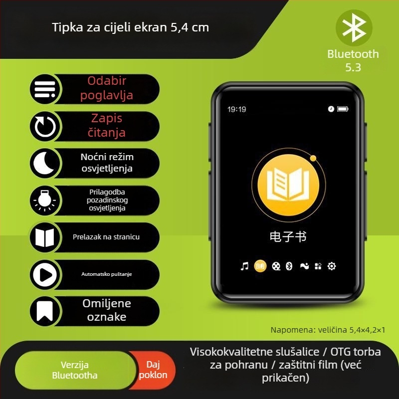 Bluetooth MP3/MP4 player s čitanjem e-knjiga i izlazom za vanjski zvučnik