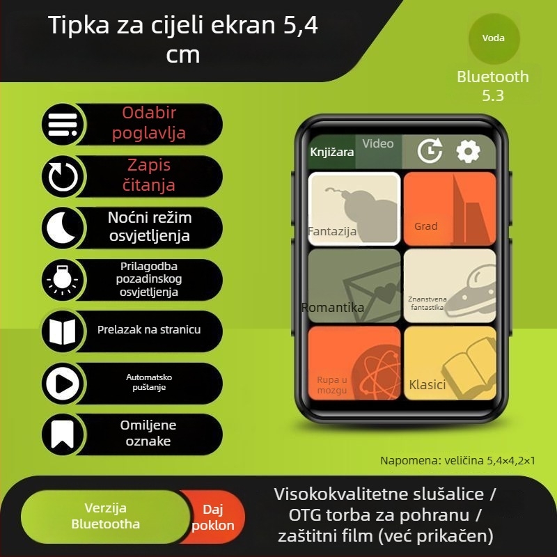 Bluetooth MP3/MP4 player s čitanjem e-knjiga i izlazom za vanjski zvučnik