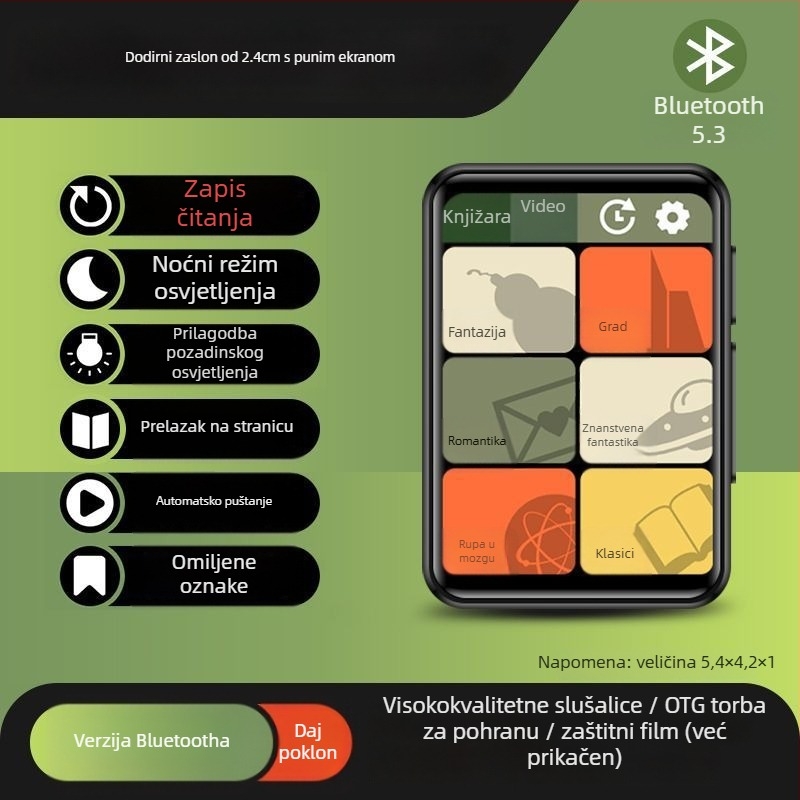 Bluetooth MP3/MP4 player s čitanjem e-knjiga i izlazom za vanjski zvučnik
