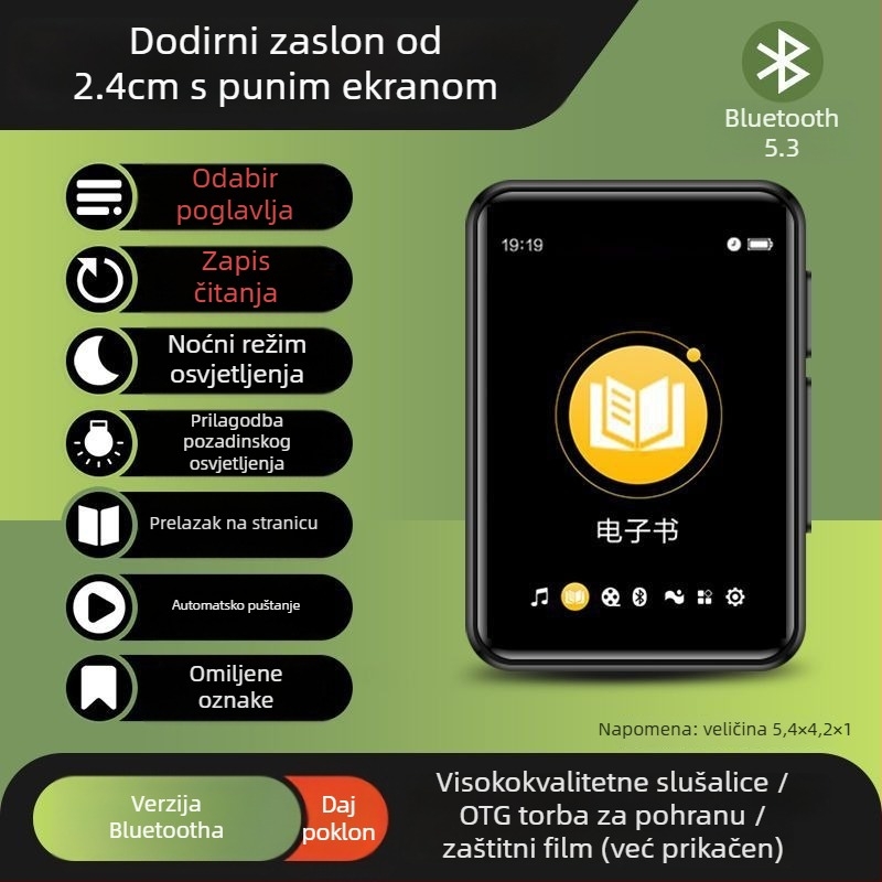 Bluetooth MP3/MP4 player s čitanjem e-knjiga i izlazom za vanjski zvučnik