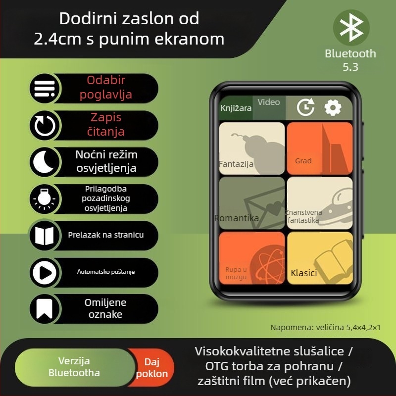 Bluetooth MP3/MP4 player s čitanjem e-knjiga i izlazom za vanjski zvučnik
