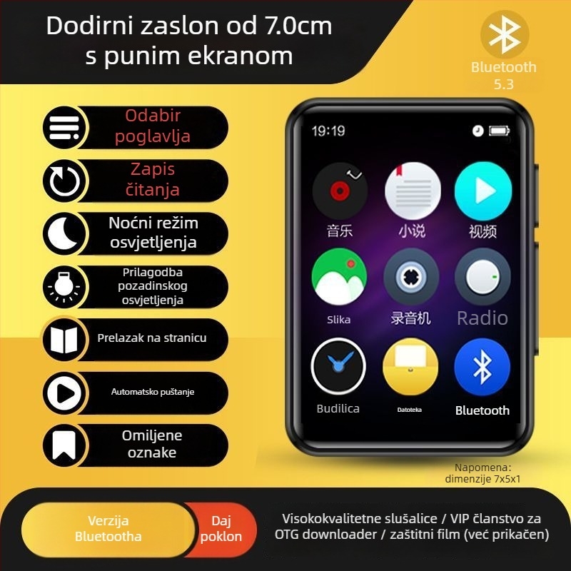 Bluetooth MP3/MP4 player s čitanjem e-knjiga i izlazom za vanjski zvučnik