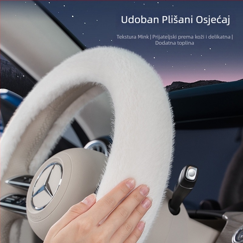 Navlaka za volan automobila od umjetnog pliša, zimski topli, univerzalna prilagodba, promjer 38 cm, za volane oblika D ili O