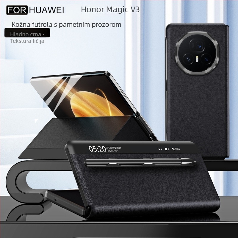 Službena kožna futrola za Honor MagicV3 s pametnim prozorom, ultra-tanka zaštitna futrola