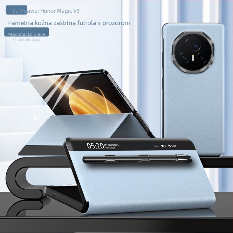 Službena kožna futrola za Honor MagicV3 s pametnim prozorom, ultra-tanka zaštitna futrola