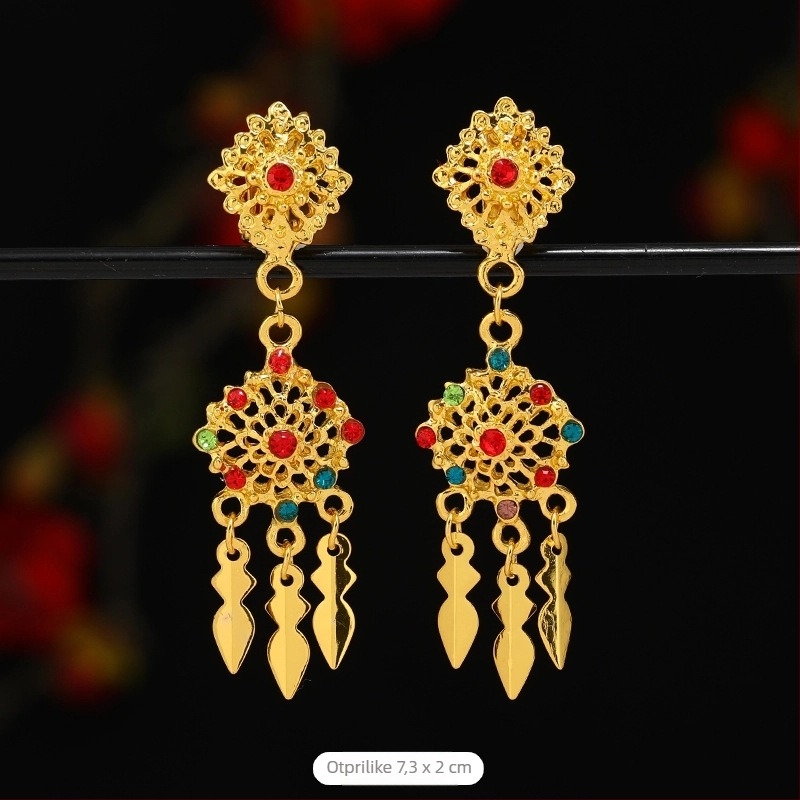 Naušnice-klipse etno Thai-Dai stil, geometrijski spiralni dizajn, pozlaćeni