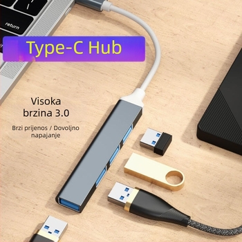 Pinyue USB-C hub, 4-u-1 USB 3.0 docking stanica, kabel duljine 19,4 cm, napajanje preko USB